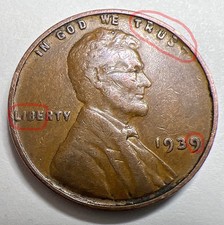 Rare 1939 Lincoln Wheat Penny No Mint Mark L On The Edge Errors On Letters