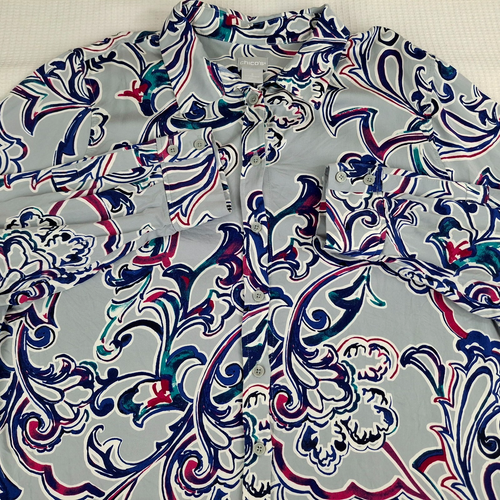 Chico's Size 2 Women's Top US 12 / 14 Button Up Gray Blue Floral Long Sleeve - Picture 4 of 18
