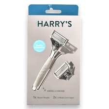 Harry's Razor Handle  2 Blade Refills Smoke Chrome Men  s New
