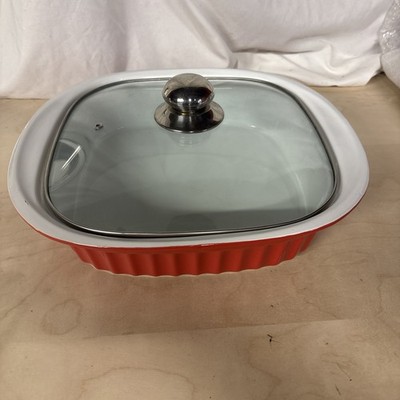Red Casserole Ceramic Baking Dish Housewares International Fuego 10 X 10 w/ Lid