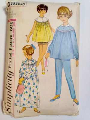 Simplicity 5552 Pajamas Nightgown Shorties Sewing Pattern Girls 6 VTG Cut Sleep