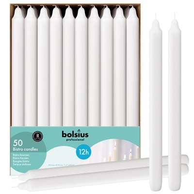 BOLSIUS White Candlesticks Bulk Pack 50 Count - Unscented Dripless 11.5 Inch