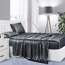Silk Satin Sheets, Full Size Satin Bed Sheet Set with Deep Pockets, Cooling Soft