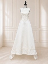 WG004 Da Vinci Size 12 Soft White Ivory Beaded Satin A-Line Wedding Dress Gown