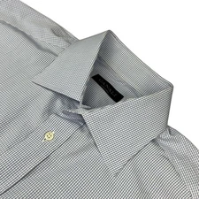 Canali Men's 100% Cotton Spread Collar Dress Shirt Blue Plaid •Italy• 16.5 | 42