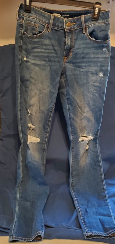 Girls Jeans Old Navy Pop Icon Skinny High Rise Ripped Knees SZ 4 Long b14