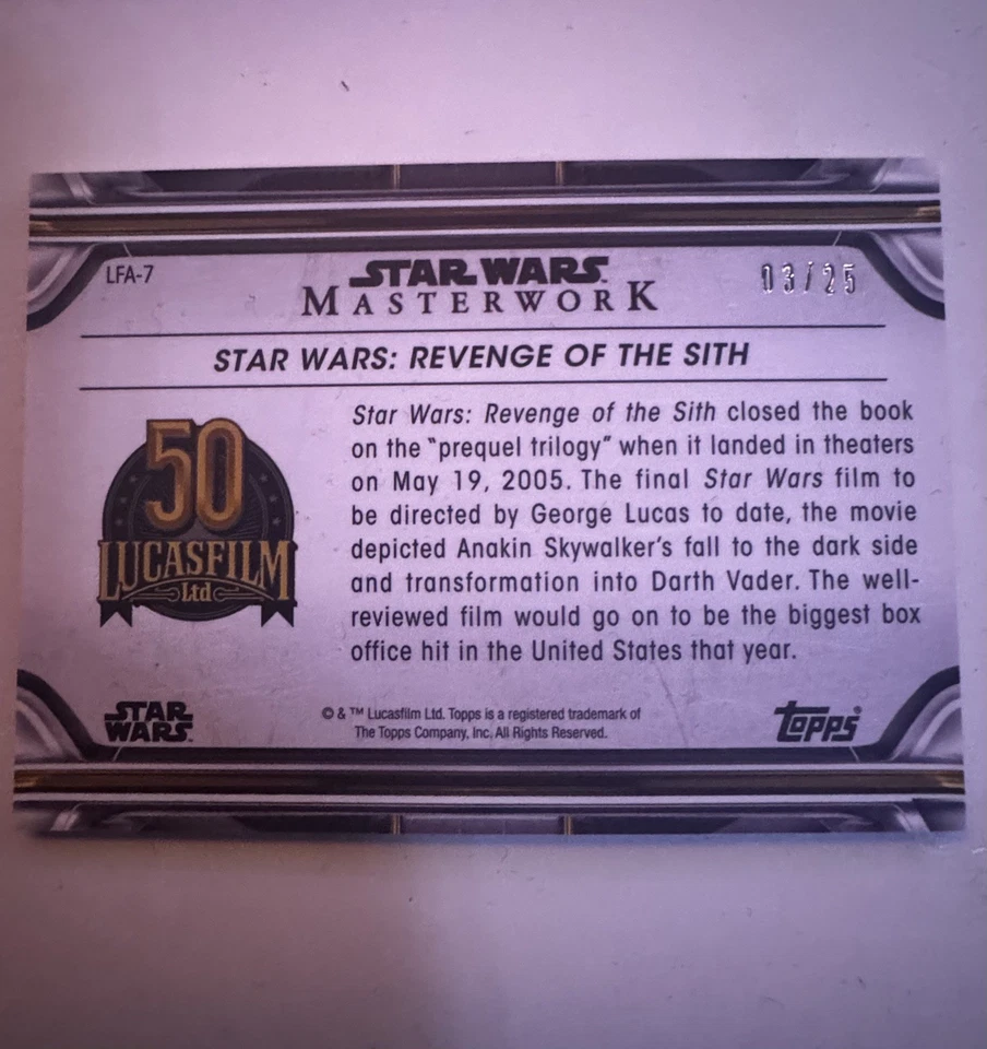 Revenge of the Sith Star Wars Masterwork Lucasfilm 50th Anniversary Canvas /25 - Image 2 of 3