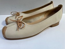 GABOR Leather Tan Ballet Pumps UK 6.5 Two Tone Shoes Flat Slip On Court Bow