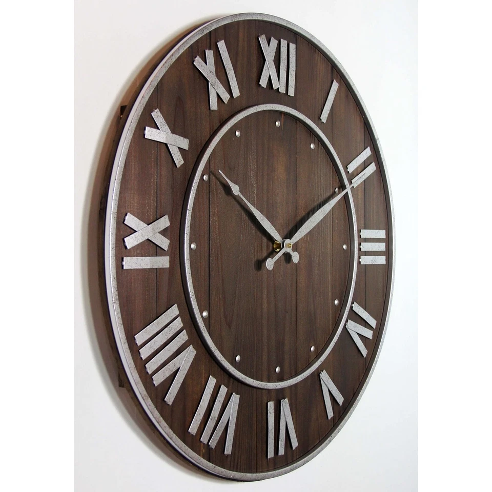 Wine Barrel Dark Brown 23 inch Wooden Decorative Wall Clock Dark Brown 23 in H x - Image 3 of 4