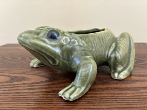 Adorable Vintage McCoy Pottery Green Glazed Frog Planter Flower Pot