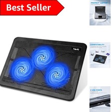 Laptop Cooling Pad, 15.6-17'' Slim Portable USB Powered 3 Fans, Black/Blue
