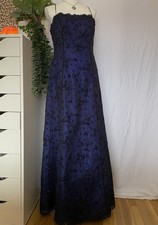Vintage Betsy  Adam Dark Blue Floral Lace Overlay Gown Evening Dress Prom Dress