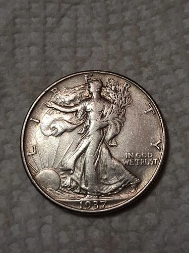 1937 Walking Liberty Half Dollar In VF + In My Opinion. #444