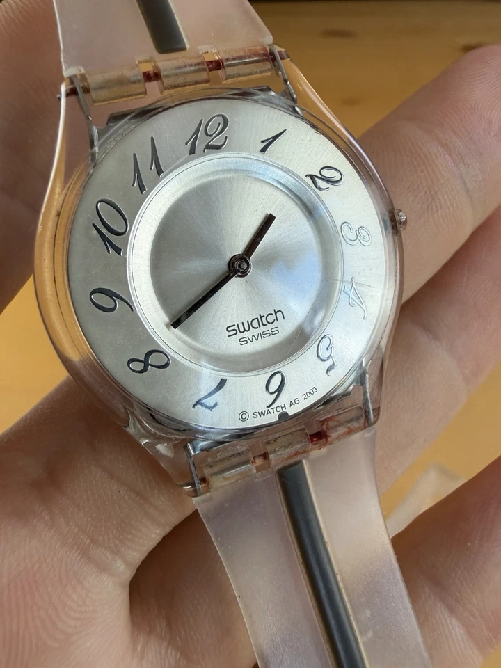 Swatch часы кожи прозрачный силиконовый 2003 в оригинальной коробке/чехол нуждается новый аккумулятор - Изображение 4 из 4
