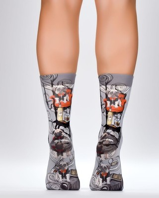 Wiggle Steps - Neu - Unisex Crew Socken mit Mops Motiv ''Rich Pug'' | Grau | 36-40
