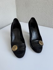 Vintage Gucci Crest Peep Toe Heels Black Leather Pumps Women s Shoes Us 6 EU 36
