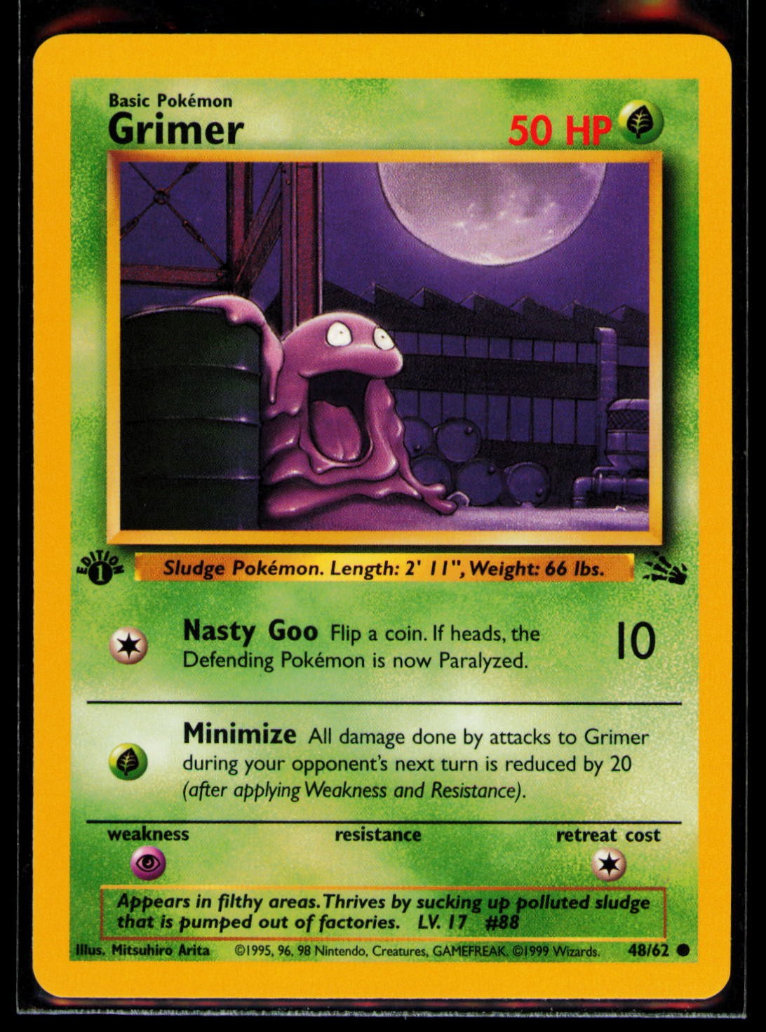 Pokemon Card Grimer 48/62 1st Edition Fossil 1999
