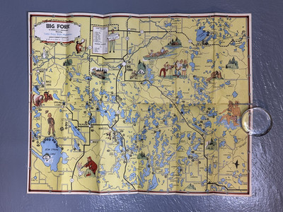1952 BIG FORK Itasca County MINNESOTA Brochure PICTORIAL MAP Vintage FISHING