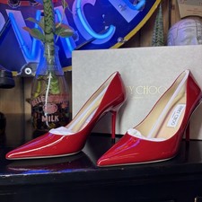 Brand New Jimmy Choo Patent Leather Agnes Pointed Toe Heels Pumps Red Size 37