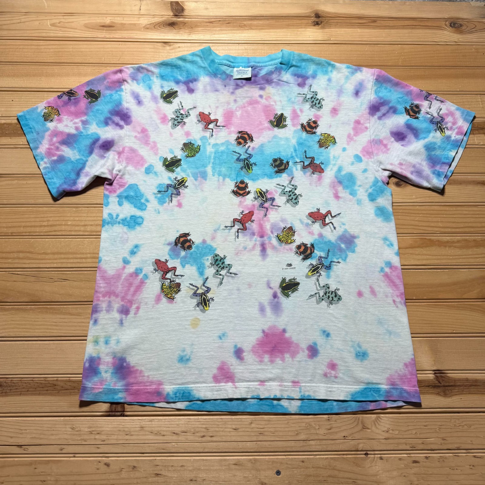 Vintage 90s Poison Dart Frog Amphibian All Over Print Tie Dye T-Shirt Men's XL