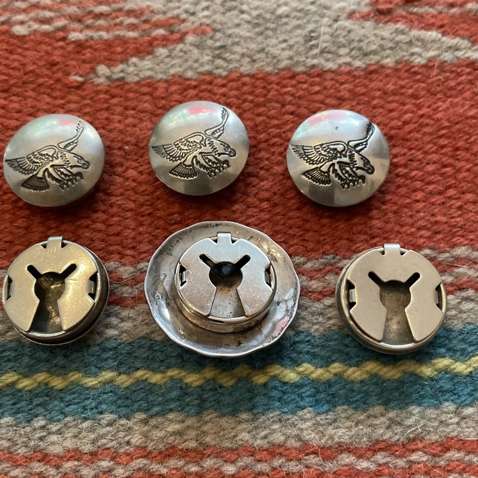 Vintage Eagle Motif and Turquoise Sterling Silver Button Covers - Image 4 of 4