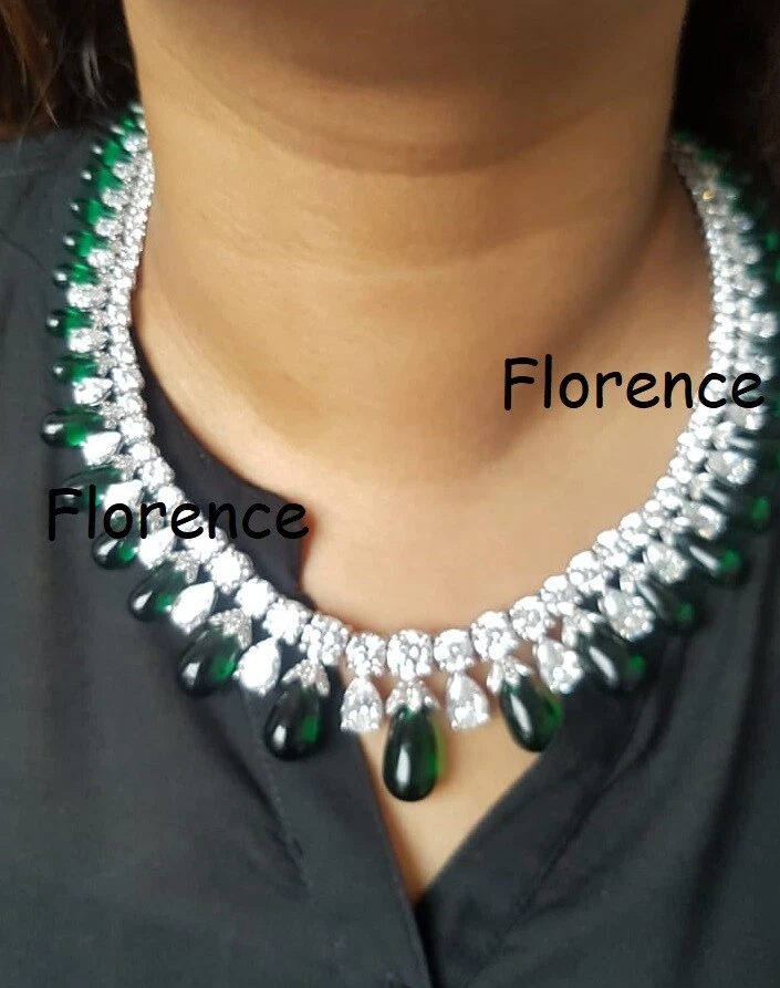 Collar de boda sólido de plata de ley 925 verde pera blanca joyería regalo para mujer  Foto 2 de 3