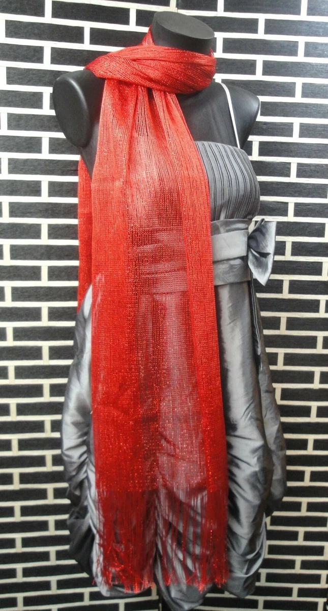 Chal de fiesta en color rojo con flecos de rejilla en dorados