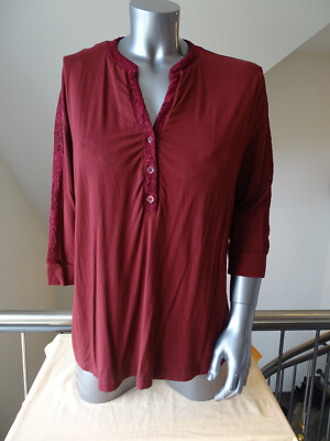 Shirt mit Spitze am Ärmel in Bordauxrot von Pfeffinger HSE Gr. 50