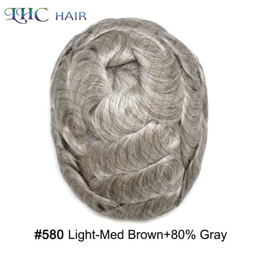 Full PU Mens Toupee Durable Thin Skin Human Hair Replacement System Wigs Units - Picture 49 of 78