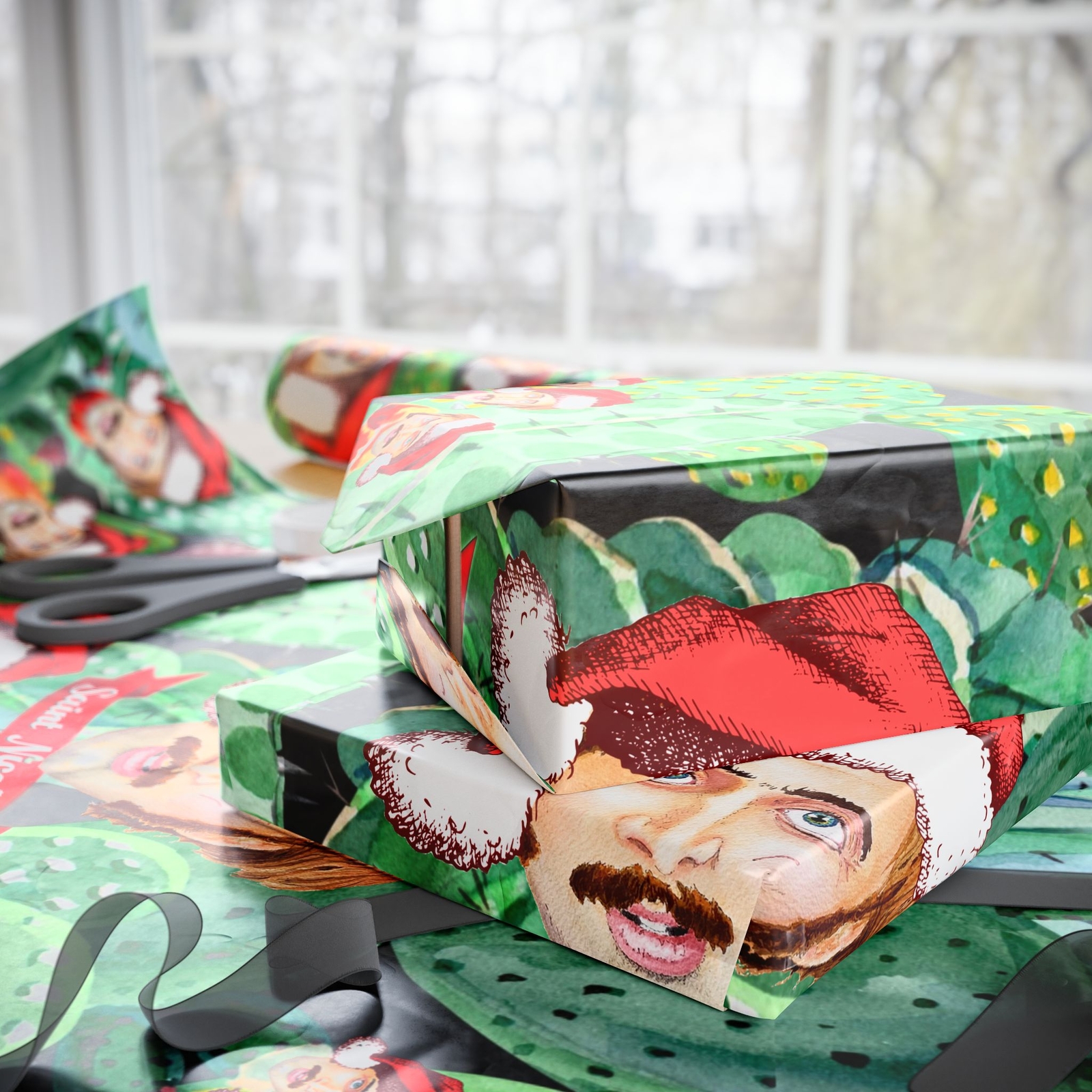 Saint Nicolas Cage Raising Arizona Cactus Trip Nic Cage Santa Wrapping Paper 