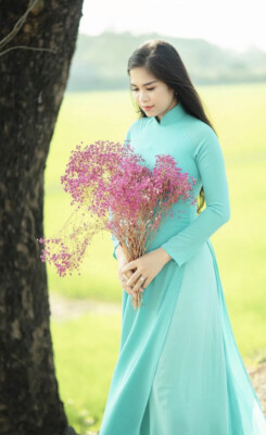 Ao Dai Mint Green Chiffon Double Layers Long Dress With Double Layers  Pants. L