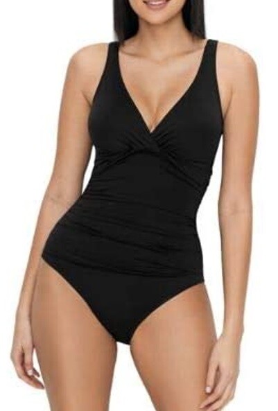 Lauren Ralph Lauren Black Tummy Control Twist Front One Piece Swimsuit Size US 4-image