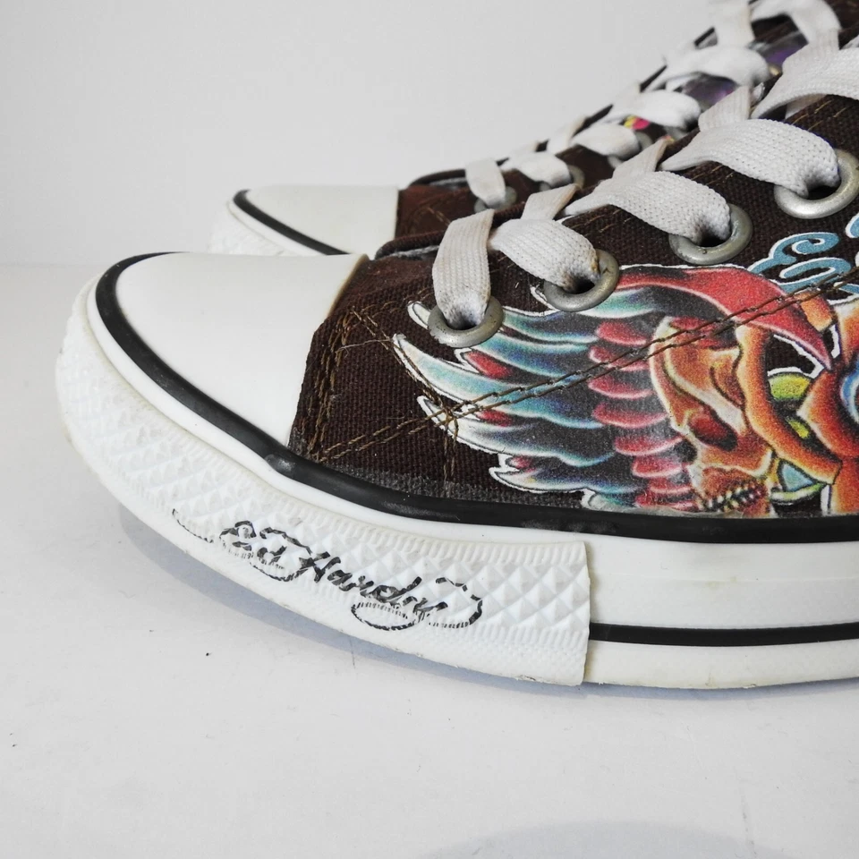 Vintage Don Ed Hardy Tattoo Trainers UK 7 Brown Canvas Low Top Plimsoll - Image 3 of 4