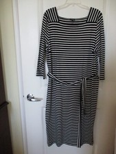 *TALBOTS DRESS: Cotton Knit NWT Pullover Midi Black-Ivory Sheath Shift Sz XL(22)