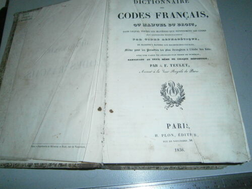 Dictionnaire des codes Français ou manuel du droit 1836 par F. Teulet - Foto 1 di 1