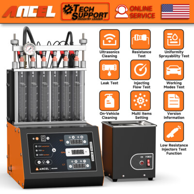 ANCEL ANJ600 Fuel Injector Test Cleaner Machine Ultrasonic Cleanning 6 Cylinder