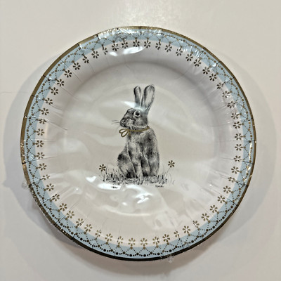 NIP Spode Floral Bunny Coated Lunch Dessert Plates 8'' Paper Meadow Lane Easter