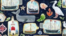 Nautical Fabric | High Seas Whale Ships Bottle Allover Blue | Dear Stella Yard