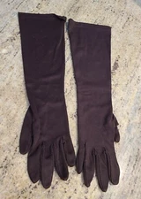Vintage Womens Size M Brown Stretch Nylon Formal 16.5" Long Gloves