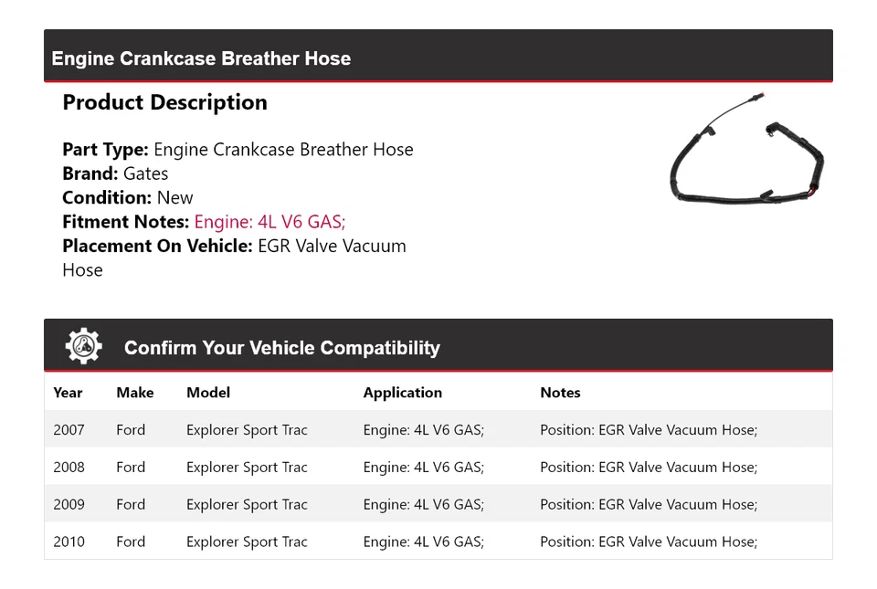 Puertas de manguera respirador cárter de motor Ford Explorer Sport Trac 2007-2010 2008 Foto 2 de 3