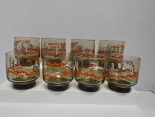 VTG Libbey Glasses D. Chevroit Lot 8 Painted Serveware Smokey Weighted 70s 3.5"