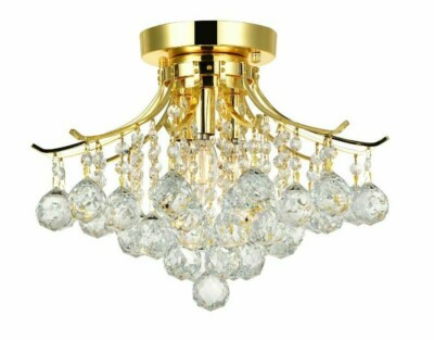 Crystal Flush Mount Chandelier Dining Room Bedroom Bathroom 3 Light Fixture 16''