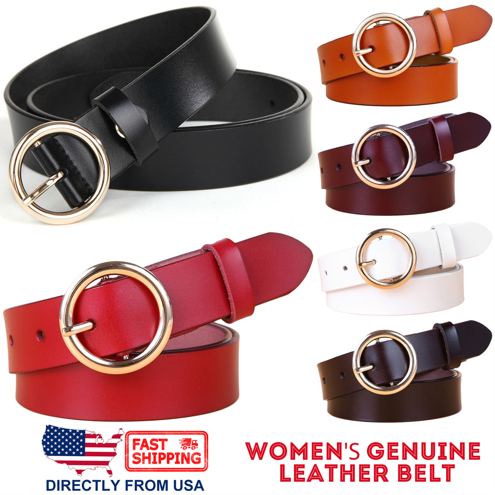 Women's Jean Belt, Classic Round Buckle Handcrafted Leather Belt eBay