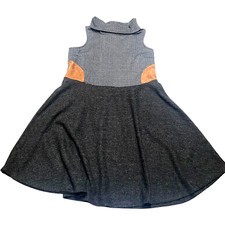 THML Anthropologie Woman L Dress Herrigbone Contrast Flare Sleeveless Gray