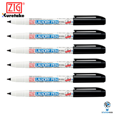 6 x Zig Kuretake Laundry Pen Medium 0.8mm Black | Marker Uniform Garment Marking