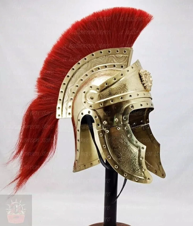 Casco Centurión Romano con Pluma Roja Griego Romano Diseño Grabado Casco Nuevo Foto 3 de 4