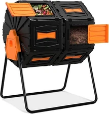 45Gal Large Compost Bin Dual-Chamber Composter Tumbler Rotating Sliding Garden