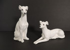 2 Vintage White Whippet Greyhound Dog Figurines Made In Japan Handpainted