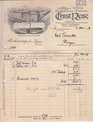 Litho Invoice Ernst Rose Wood Goods Factory Beverungen 1936! (D2