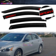 Fits 13-18 Nissan Altima Sedan Window Visor Smoke Vent Guard Shade w/ Red Sport
